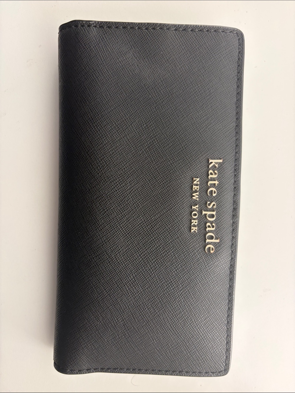 kate spade Black Saffiano Leather Long Wallet with Gold Logo